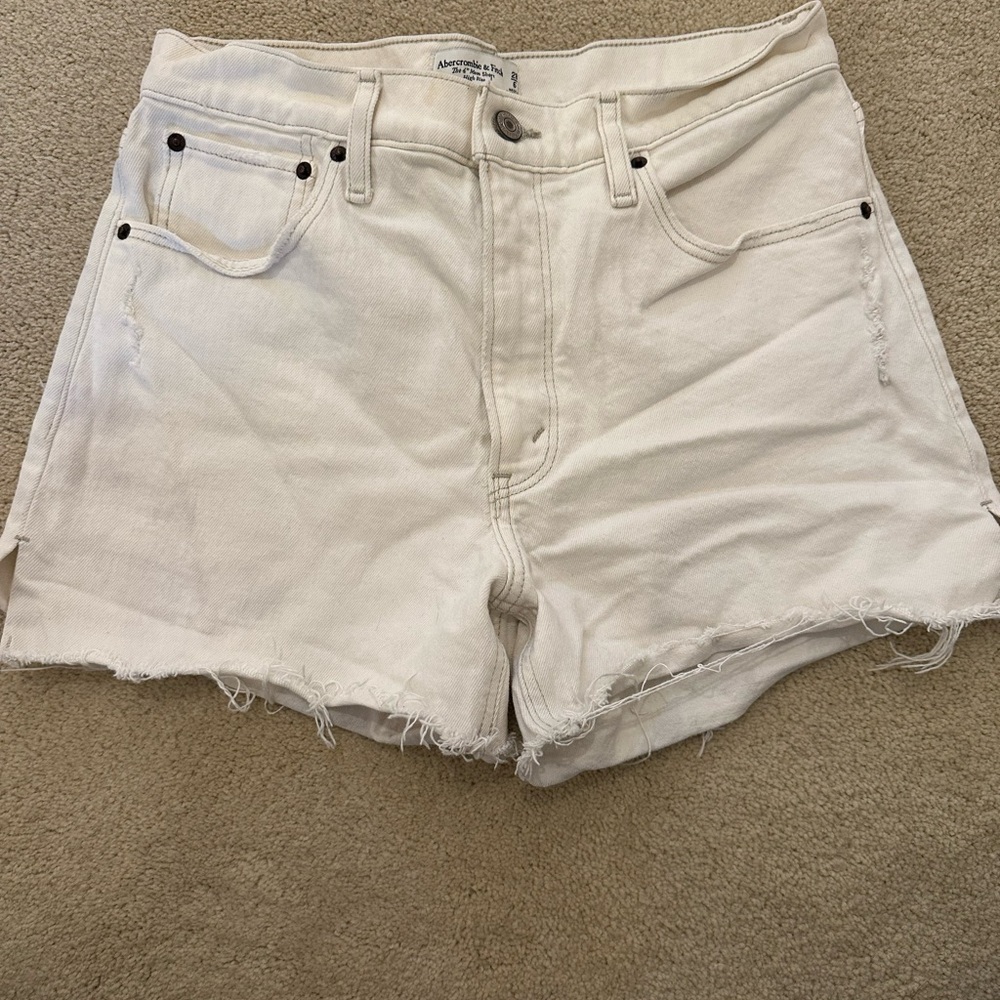 Abercrombie & Fitch white Jean Shorts Distressed Raw-Edge